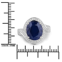 6.52 Carat Genuine Blue Sapphire and White Diamond 14K White Gold Ring