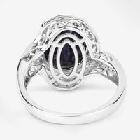 6.52 Carat Genuine Blue Sapphire and White Diamond 14K White Gold Ring