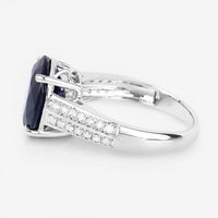 6.49 Carat Genuine Blue Sapphire and White Diamond 14K White Gold Ring