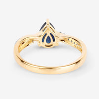 1.17 Carat Genuine Blue Sapphire and White Diamond 14K Yellow Gold Ring