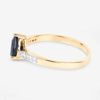 0.89 Carat Genuine Blue Sapphire and White Diamond 14K Yellow Gold Ring