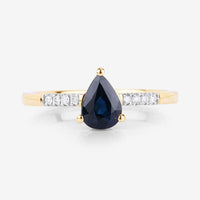 0.86 Carat Genuine Blue Sapphire and White Diamond 14K Yellow Gold Ring