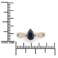 1.14 Carat Genuine Blue Sapphire and White Diamond 14K Yellow Gold Ring