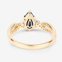 1.14 Carat Genuine Blue Sapphire and White Diamond 14K Yellow Gold Ring