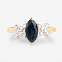 1.50 Carat Genuine Blue Sapphire and White Diamond 14K Yellow Gold Ring