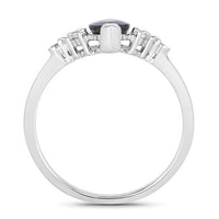 1.47 Carat Genuine Blue Sapphire and White Diamond 14K White Gold Ring