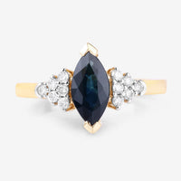 1.47 Carat Genuine Blue Sapphire and White Diamond 14K Yellow Gold Ring