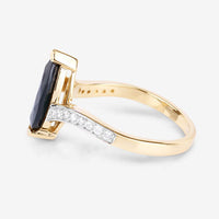 2.26 Carat Genuine Blue Sapphire and White Diamond 14K Yellow Gold Ring