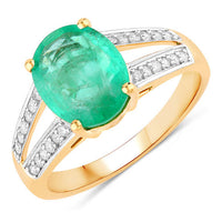 2.29 Carat Genuine Zambian Emerald and White Diamond 14K Yellow Gold Ring