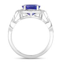 3.85 Carat Genuine Tanzanite and White Diamond 14K White Gold Ring