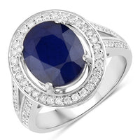 4.74 Carat Genuine Blue Sapphire and White Diamond 14K White Gold Ring