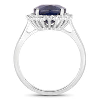 4.63 Carat Genuine Blue Sapphire and White Diamond 14K White Gold Ring