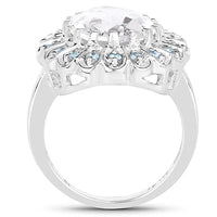 5.90 Carat Genuine Crystal Quartz and Swiss Blue Topaz .925 Sterling Silver Ring