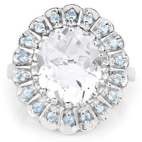 5.90 Carat Genuine Crystal Quartz and Swiss Blue Topaz .925 Sterling Silver Ring