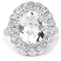 5.90 Carat Genuine Crystal Quartz and Swiss Blue Topaz .925 Sterling Silver Ring