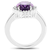4.99 Carat Genuine Amethyst and White Topaz .925 Sterling Silver Ring