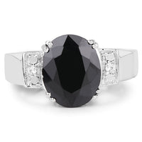 5.29 Carat Genuine Black Sapphire and White Topaz .925 Sterling Silver Ring
