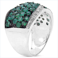 2.28 Carat Genuine Emerald & White Topaz .925 Sterling Silver Ring