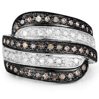 0.80 Carat Genuine Brown Diamond and White Diamond .925 Sterling Silver Ring
