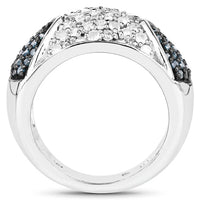 0.94 Carat Genuine Blue Diamond and White Diamond .925 Sterling Silver Ring