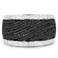 0.79 Carat Genuine Black Diamond and White Diamond .925 Sterling Silver Ring