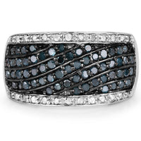 0.80 Carat Genuine Blue Diamond and White Diamond .925 Sterling Silver Ring
