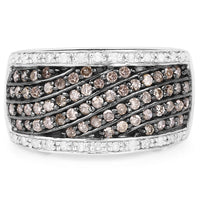 0.87 Carat Genuine Champagne Diamond and White Diamond .925 Sterling Silver Ring
