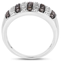 0.83 Carat Genuine Champagne Diamond and White Diamond .925 Sterling Silver Ring