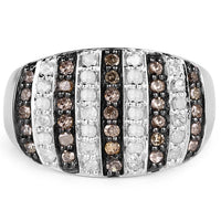 0.83 Carat Genuine Champagne Diamond and White Diamond .925 Sterling Silver Ring