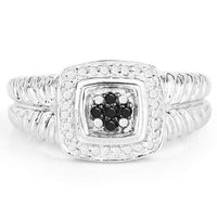 0.19 Carat Genuine Black Diamond and White Diamond .925 Sterling Silver Ring