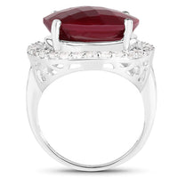 13.10 Carat Dyed Ruby and White Topaz .925 Sterling Silver Ring