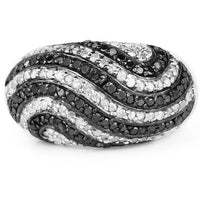 1.26 Carat Genuine Black Diamond and White Diamond .925 Sterling Silver Ring
