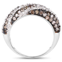 1.25 Carat Genuine Champagne Diamond & White Diamond .925 Sterling Silver Ring