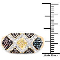 14K Yellow Gold Plated 0.61 Carat Genuine Multi Diamond .925 Sterling Silver Ring