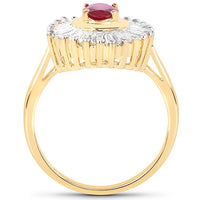 14K Yellow Gold Plated 2.44 Carat Glass Filled Ruby and White Topaz .925 Sterling Silver Ring
