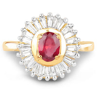 14K Yellow Gold Plated 2.44 Carat Glass Filled Ruby and White Topaz .925 Sterling Silver Ring