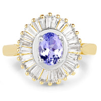 14K Yellow Gold Plated 2.16 Carat Genuine Tanzanite & White Topaz .925 Sterling Silver Ring