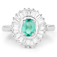 2.16 Carat Genuine Zambian Emerald and White Topaz .925 Sterling Silver Ring