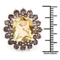 8.95 Carat Genuine Citrine and Smoky Quartz .925 Sterling Silver Ring