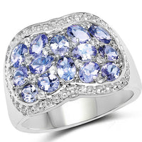 2.62 Carat Genuine Tanzanite and White Topaz .925 Sterling Silver Ring