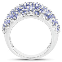 3.01 Carat Genuine Tanzanite and White Diamond .925 Sterling Silver Ring