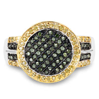 0.44 Carat Genuine Green Diamond and Yellow Diamond .925 Sterling Silver Ring