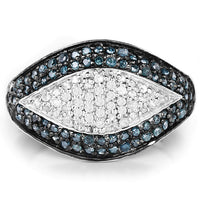 0.50 Carat Genuine Blue Diamond and White Diamond .925 Sterling Silver Ring