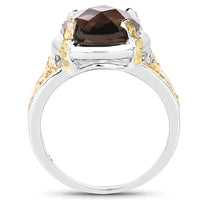 3.28 Carat Genuine Smoky Quartz and Yellow Diamond .925 Sterling Silver Ring