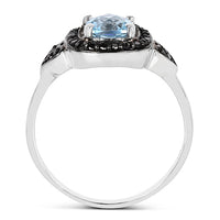 1.19 Carat Genuine Swiss Blue Topaz & Black Diamond .925 Sterling Silver Ring