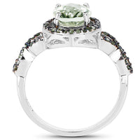2.09 Carat Genuine Green Amethyst & Green Diamond .925 Sterling Silver Ring