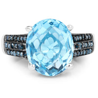 5.51 Carat Genuine Baby Swiss Blue Topaz and Blue Diamond .925 Sterling Silver Ring