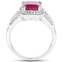 4.55 Carat Glass Filled Ruby and White Topaz .925 Sterling Silver Ring