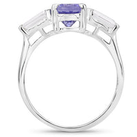 2.00 Carat Genuine Tanzanite and White Topaz .925 Sterling Silver Ring