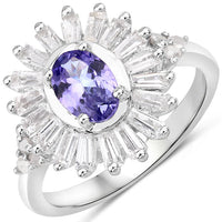 2.01 Carat Genuine Tanzanite and White Topaz .925 Sterling Silver Ring